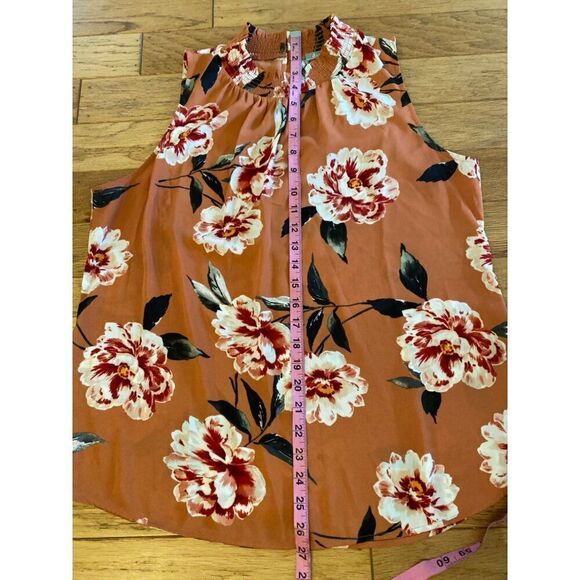Daniel Rainn Women's Orange Floral Sleeveless Keyhole Back High Neck Blouse Sz L - Picture 5 of 8